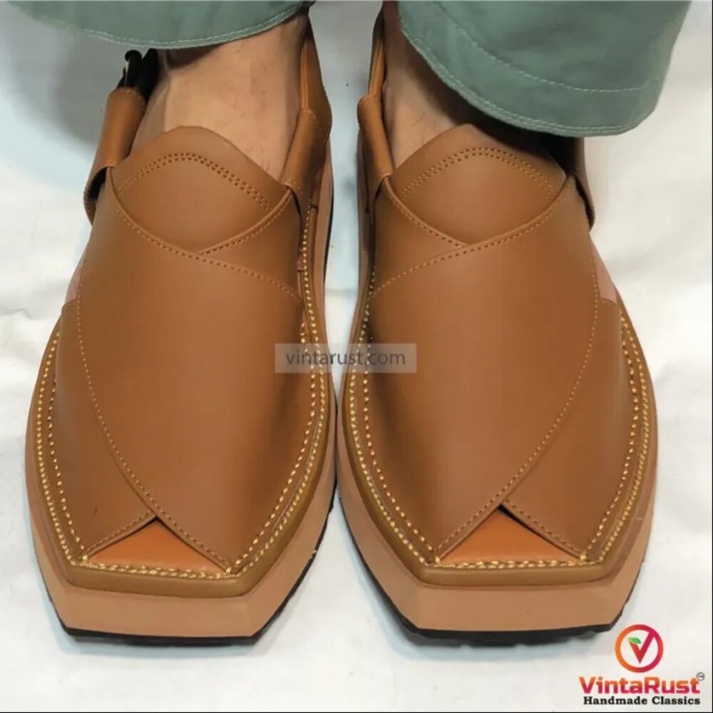 Handmade Black Leather Peshawari Chappal: Traditional Gents Sandals